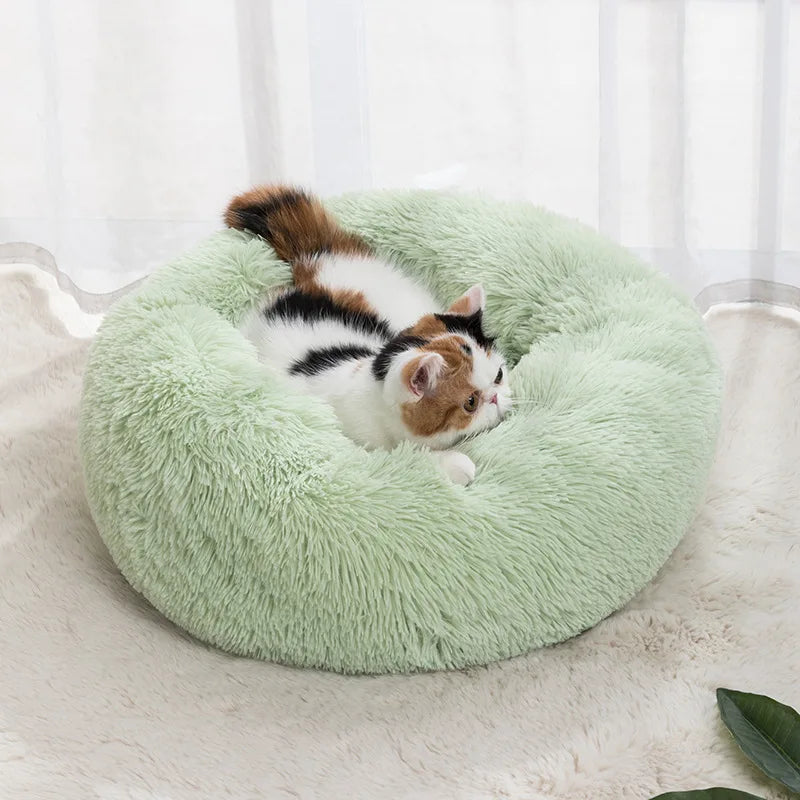 Cama circular para gatos con aislamiento de felpa, sueño profundo para mascotas, tapete suave para mascotas con forma de macarrón, extraíble y lavable, adecuada para todas las estaciones