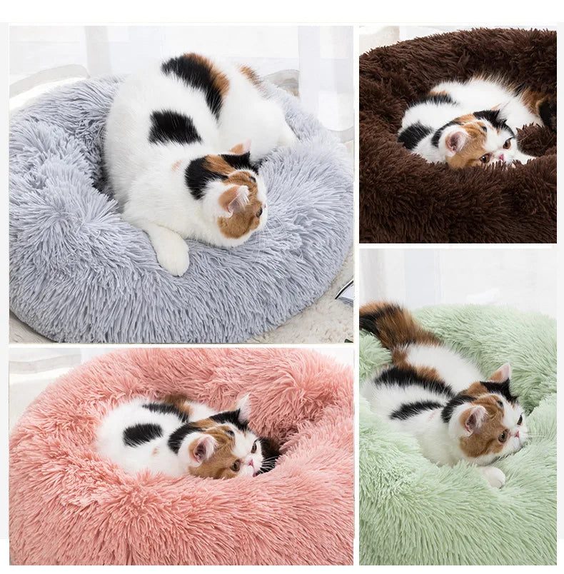 Cama circular para gatos con aislamiento de felpa, sueño profundo para mascotas, tapete suave para mascotas con forma de macarrón, extraíble y lavable, adecuada para todas las estaciones