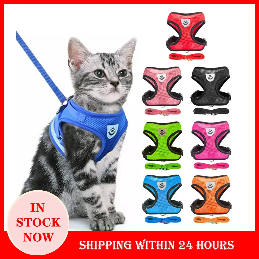 Adjustable Pet Harness Vest & Traction Rope Set