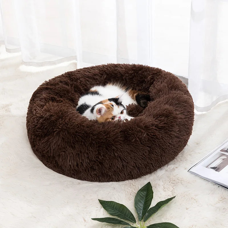 Cama circular para gatos con aislamiento de felpa, sueño profundo para mascotas, tapete suave para mascotas con forma de macarrón, extraíble y lavable, adecuada para todas las estaciones