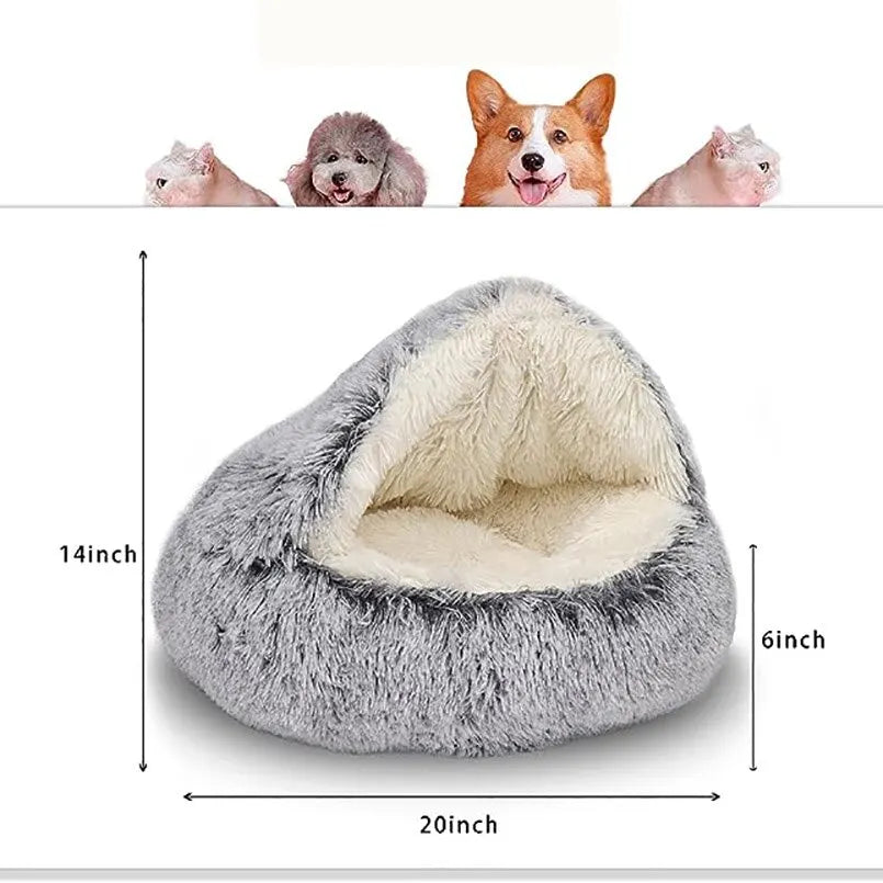 Cama de felpa suave para mascotas con funda, cama redonda para gatos, colchón para mascotas, nido para dormir cálido 2 en 1 para perros pequeños