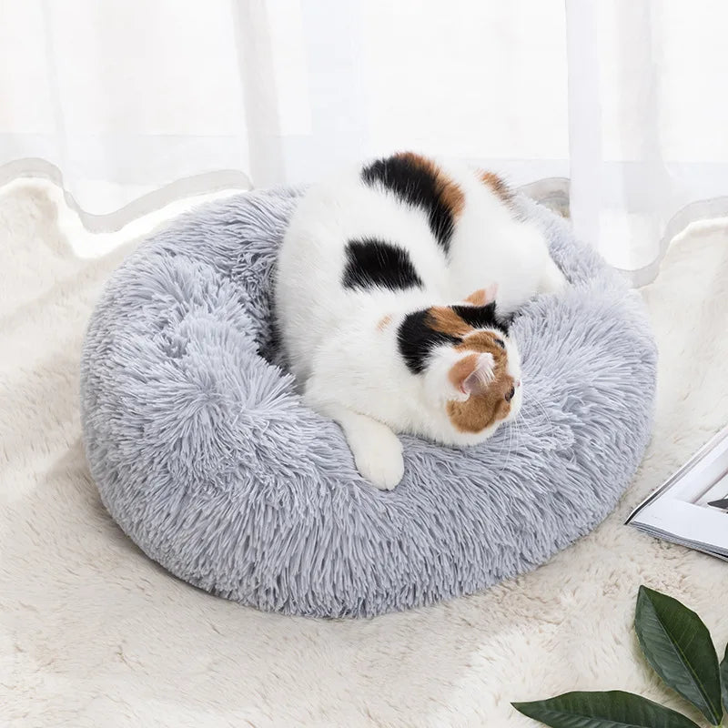 Cama circular para gatos con aislamiento de felpa, sueño profundo para mascotas, tapete suave para mascotas con forma de macarrón, extraíble y lavable, adecuada para todas las estaciones