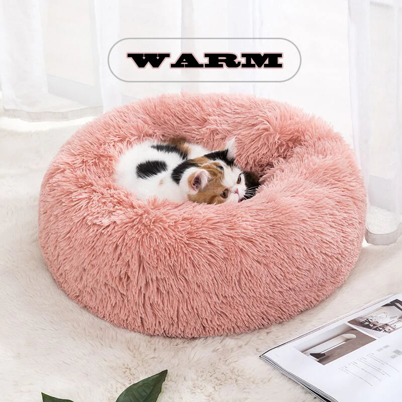 Plush Insulated Circular Cat Bed for Deep Sleep